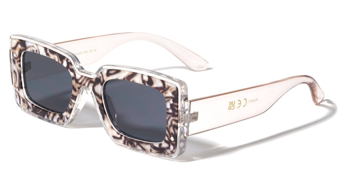 Dot Studded Frontal Demi Accent Rectangle Wholesale Sunglasses