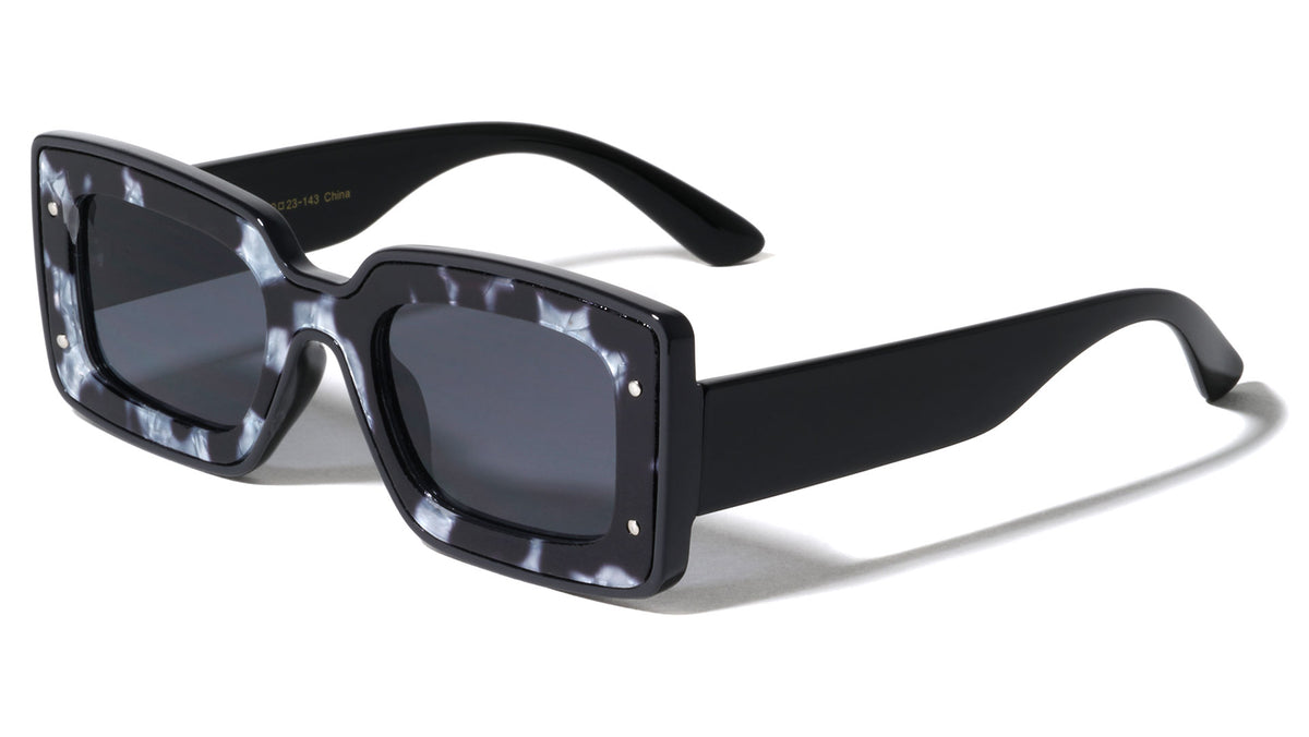 Dot Studded Frontal Demi Accent Rectangle Wholesale Sunglasses