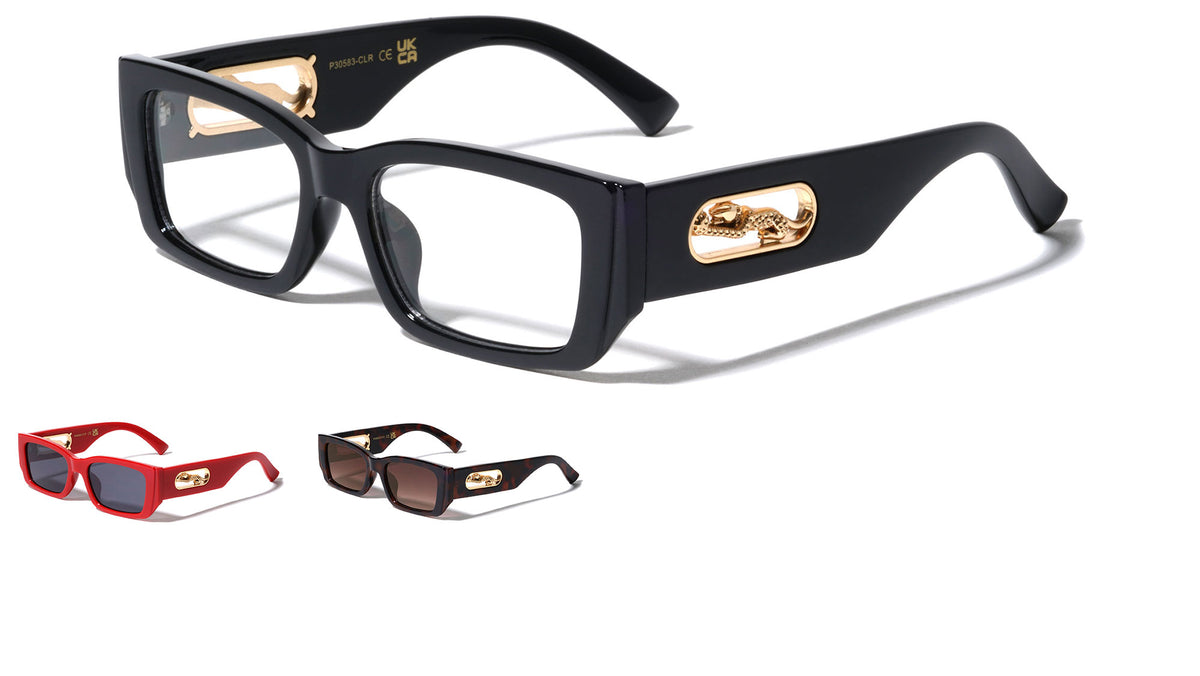 Clear Jaguar Temple Cutout Fashion Rectangle Wholesale Eyewear