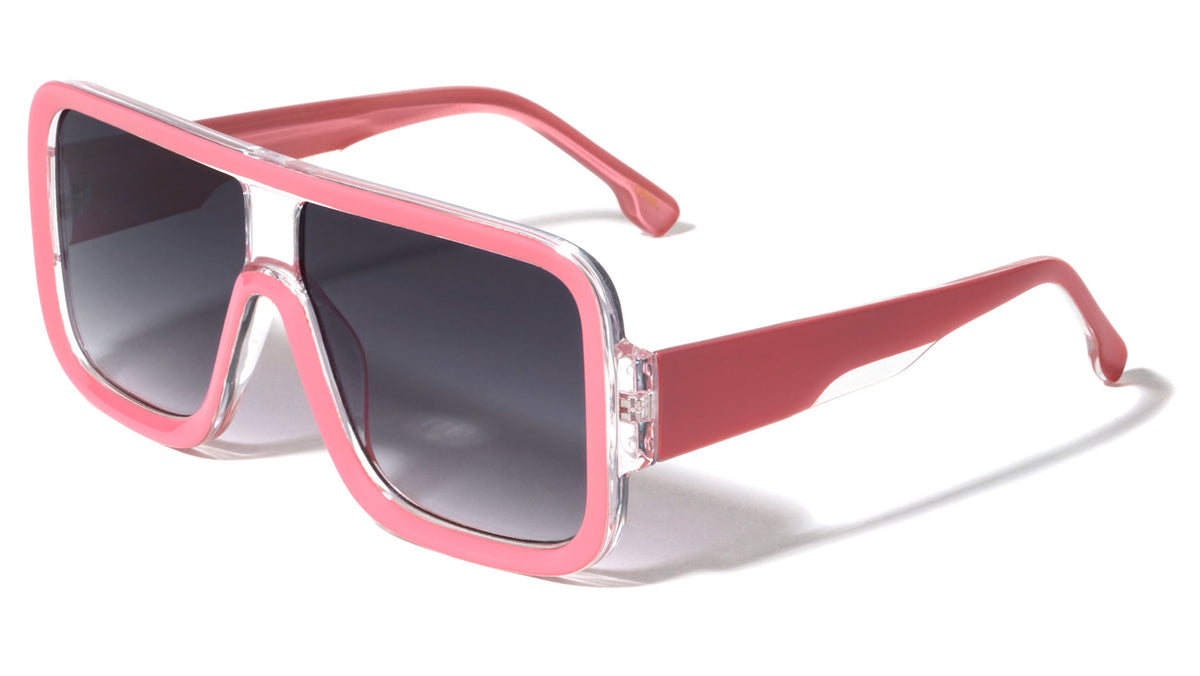 Crystal Color Oversized Color Accent Frame Flat Top Square Wholesale Sunglasses