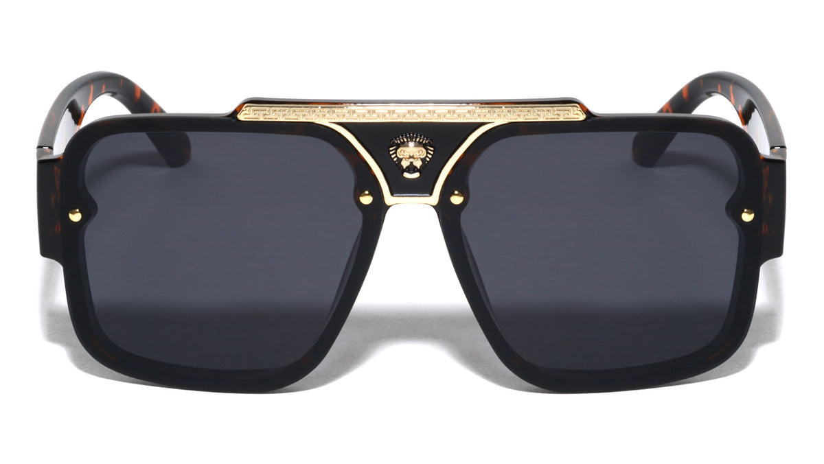 Frontal Lion Emblem Oversized Squared Aviators Wholesale Sunglasses