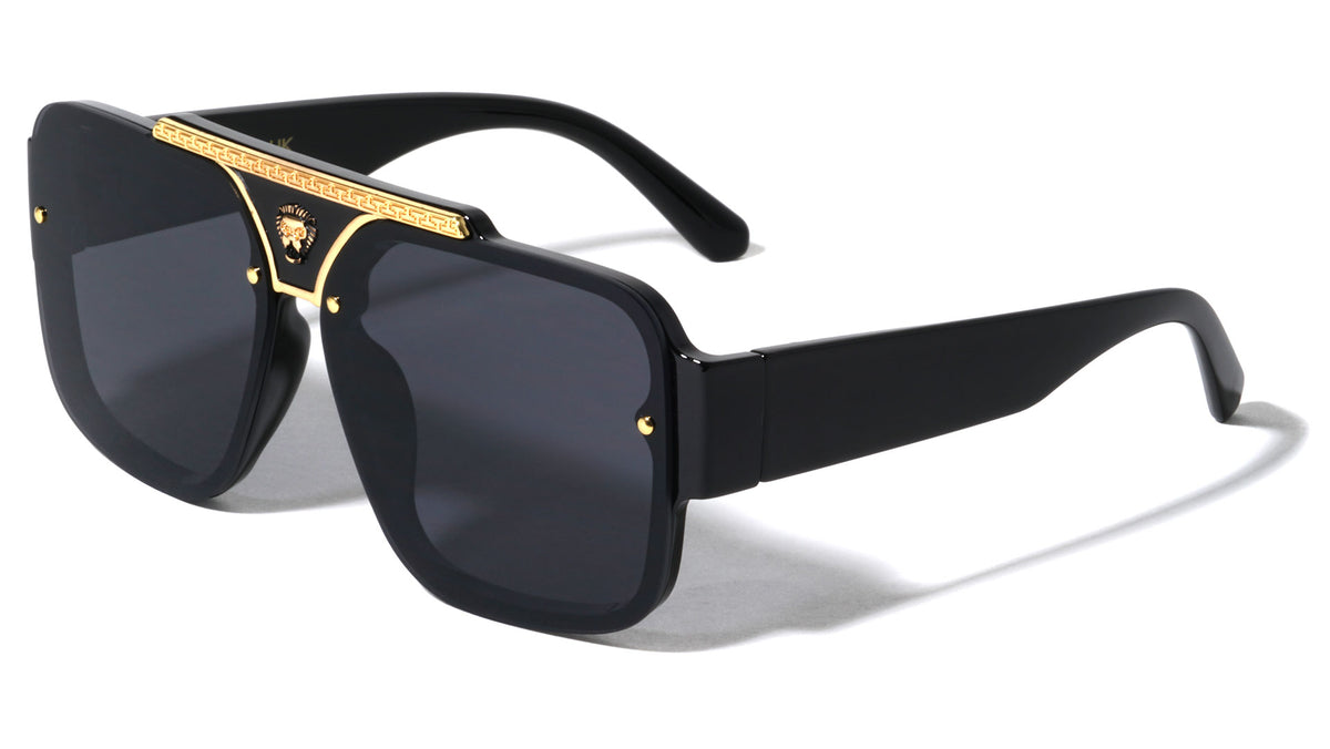 Frontal Lion Emblem Oversized Squared Aviators Wholesale Sunglasses