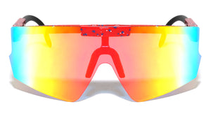 Color Mirror Ink Splatter Adjustable Flip Up Rimless Shield Sports Wholesale Sunglasses