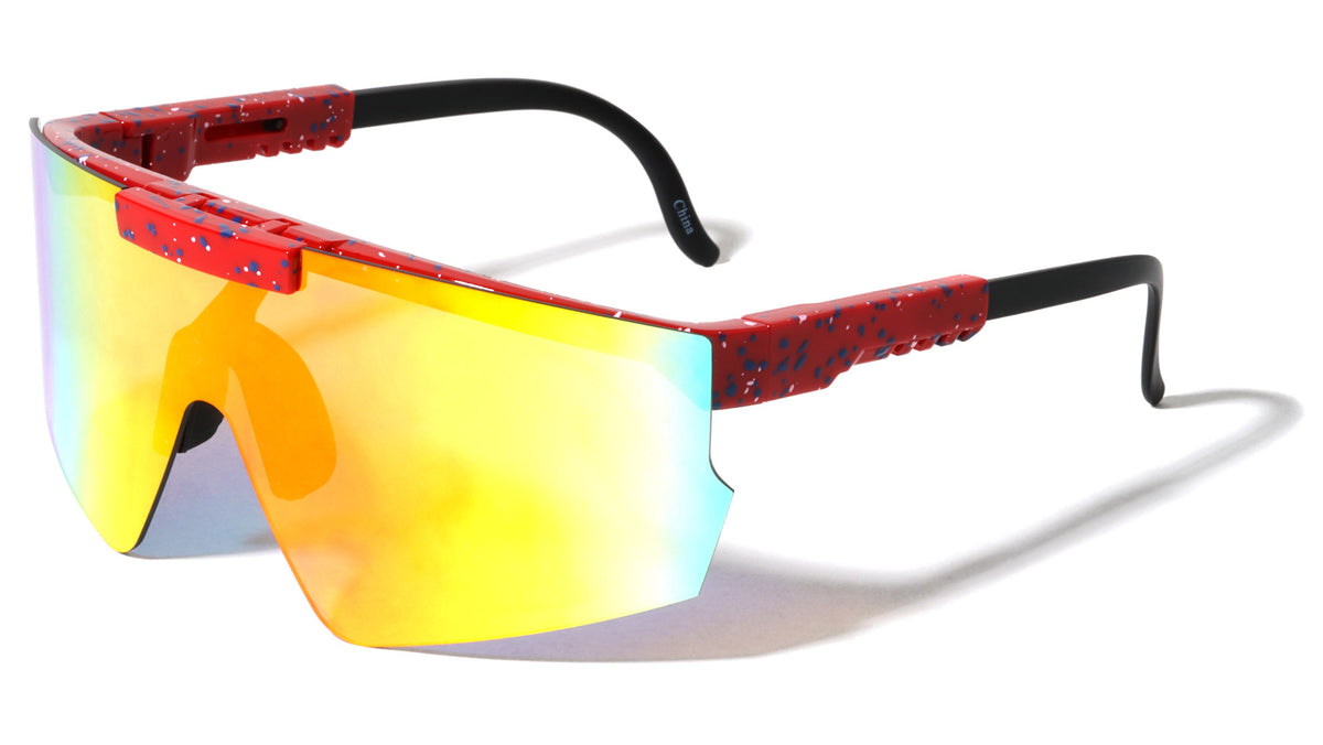 Color Mirror Ink Splatter Adjustable Flip Up Rimless Shield Sports Wholesale Sunglasses