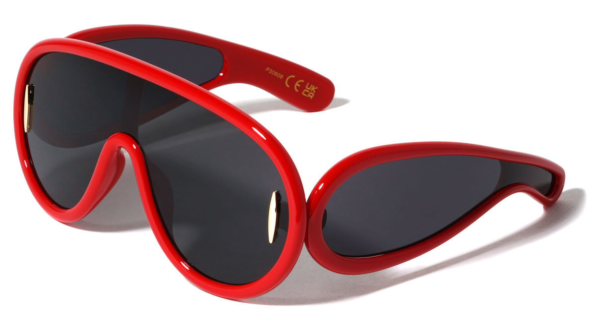Futuristic One Piece Shield Temple Lens Oval Wholesale Sunglasses