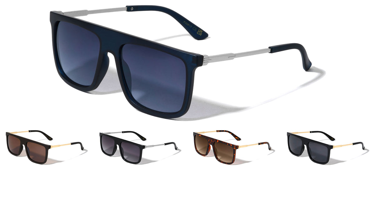 Light Weight Flat Top Solid Bridge Square Wholesale Sunglasses
