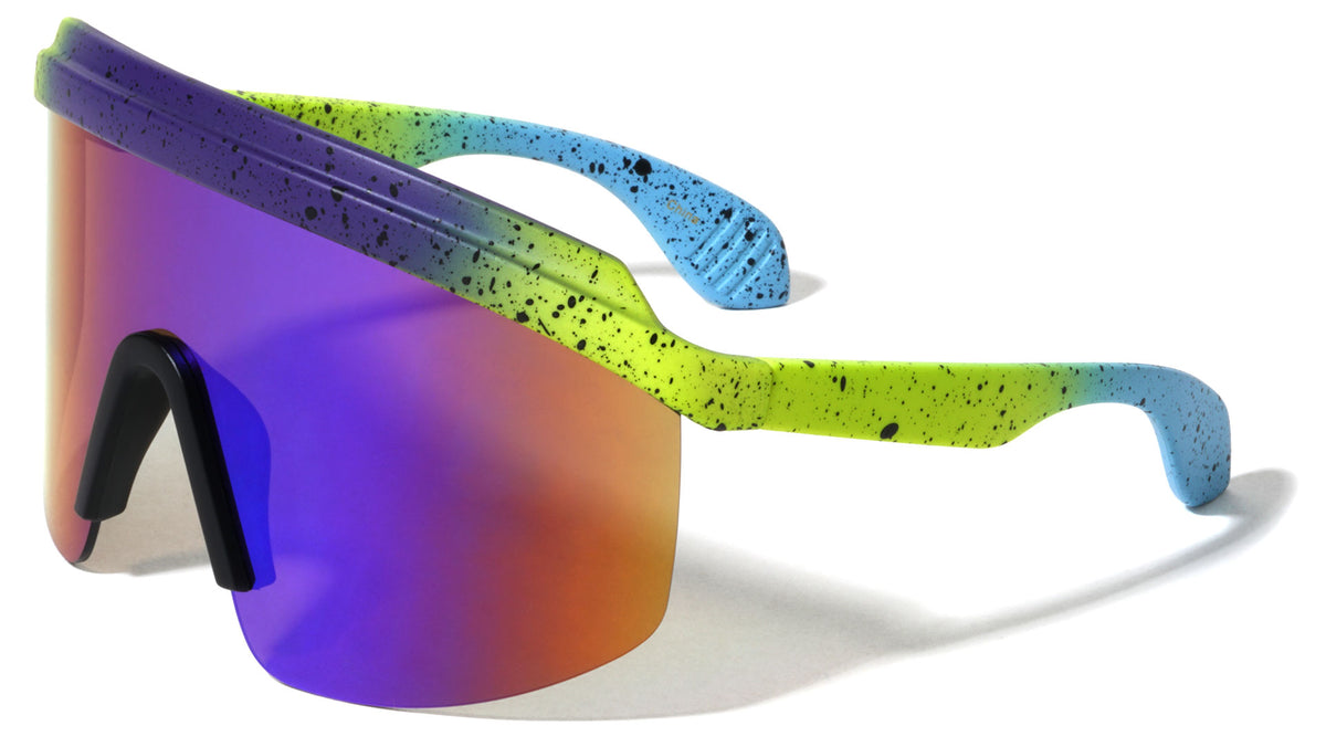 Wide Tips Semi-Rimless Oversized One Piece Shield Sports Wholesale Sunglasses