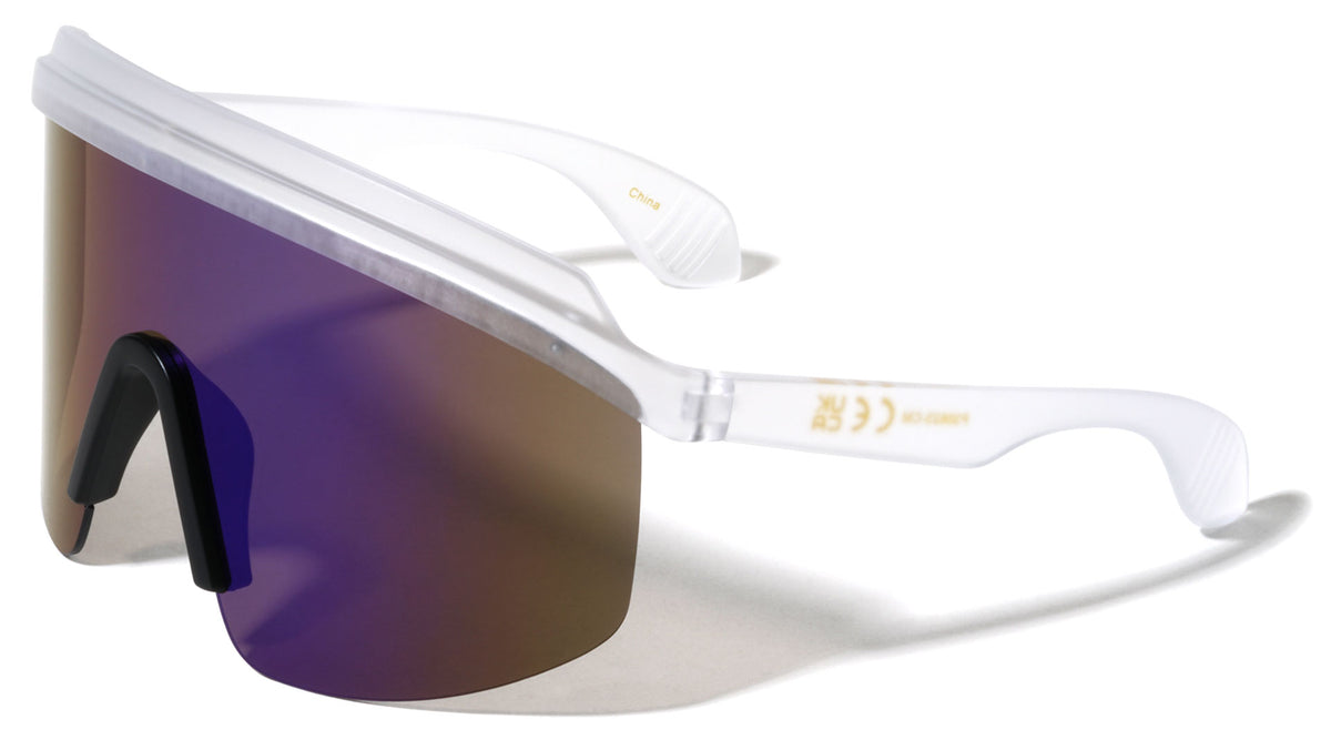 Wide Tips Semi-Rimless Oversized One Piece Shield Sports Wholesale Sunglasses