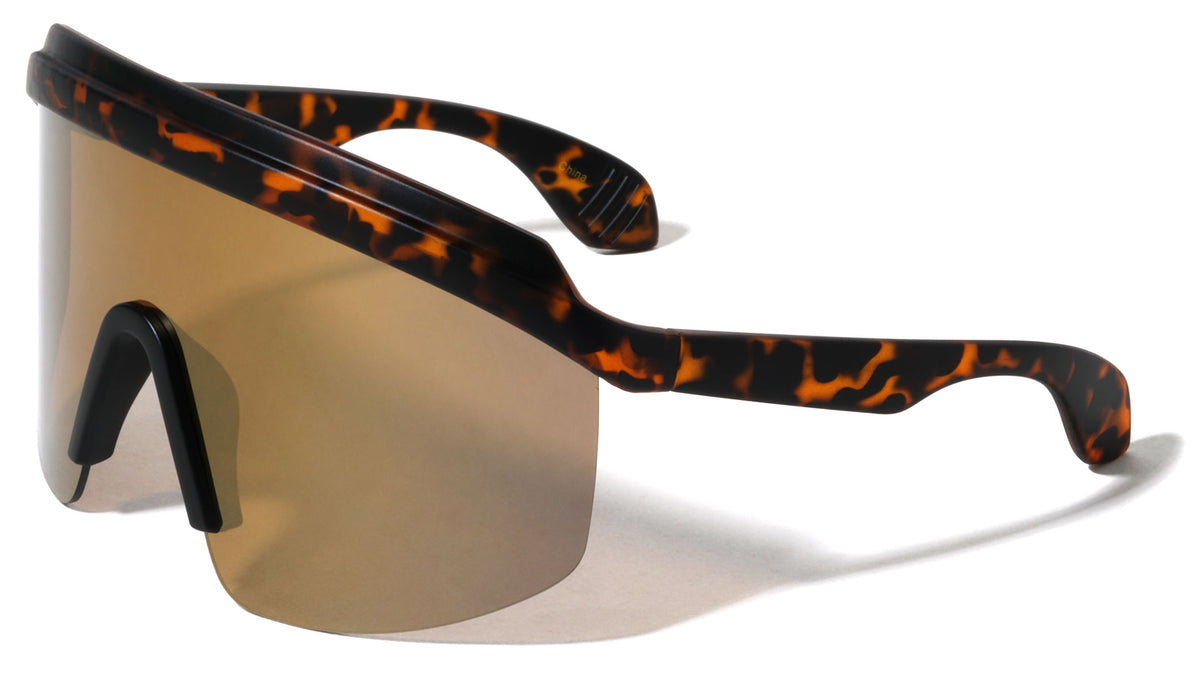 Wide Tips Semi-Rimless Oversized One Piece Shield Sports Wholesale Sunglasses