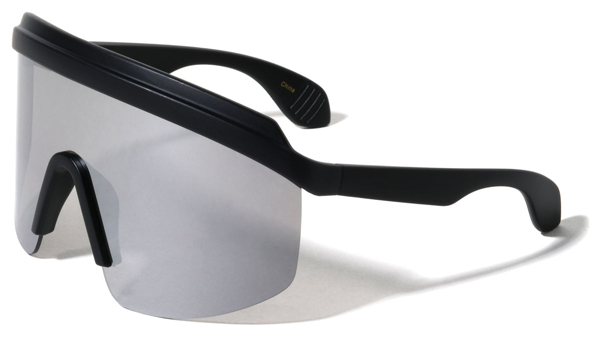 Wide Tips Semi-Rimless Oversized One Piece Shield Sports Wholesale Sunglasses