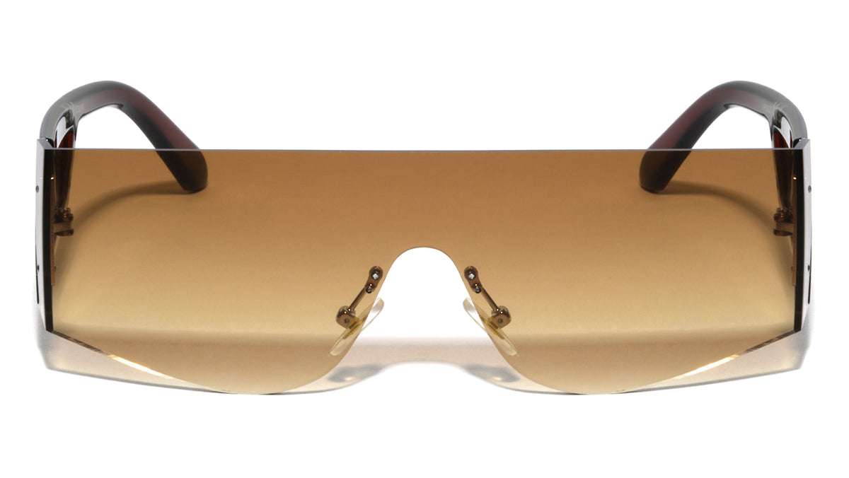 Temple Lens Rimless One Piece Shield Wholesale Sunglasses