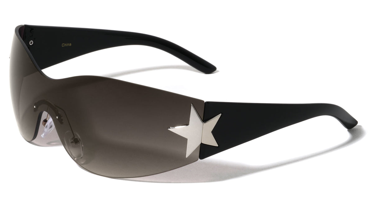 Star Hinge Rimless One Piece Shield Wrap Around Wholesale Sunglasses