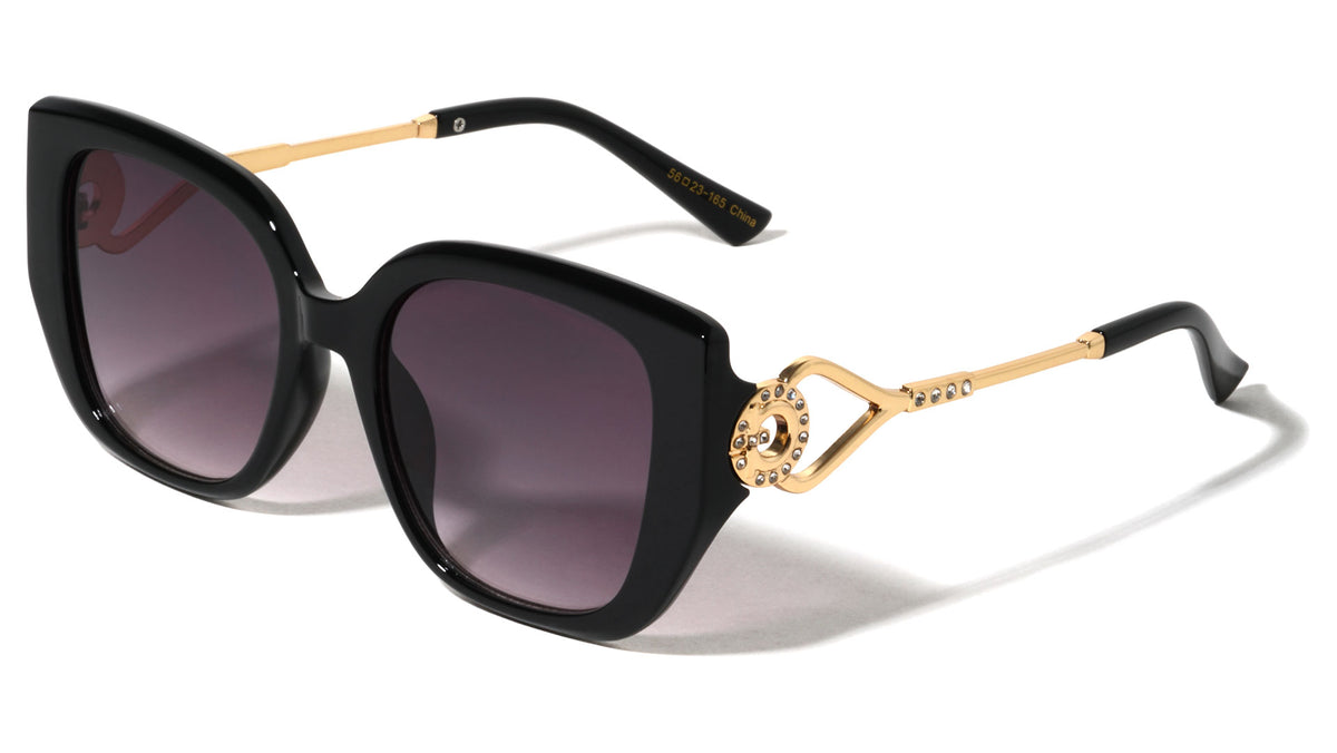 Temple Rhinestone Accent Oversized Fashion Cat Eye Wholesale Sunglasses