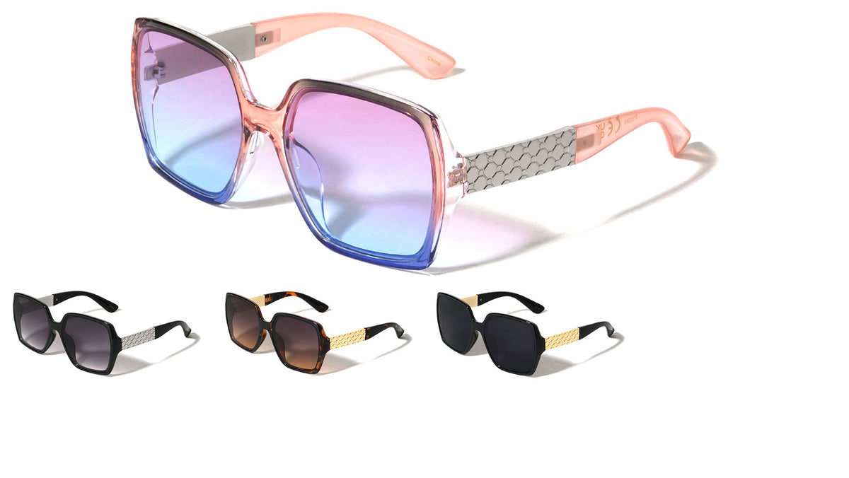 Oversized Geometric Temple Plate Accent Fashion Butterfly Wholesale Sunglasses