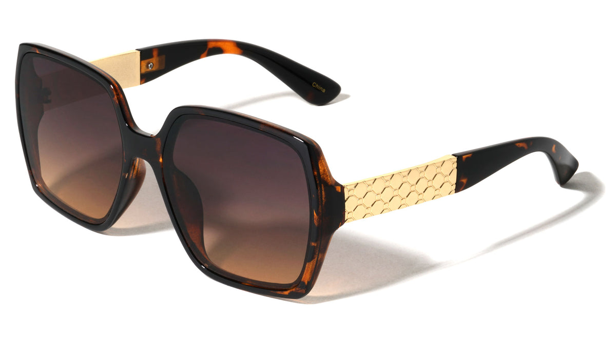 Oversized Geometric Temple Plate Accent Fashion Butterfly Wholesale Sunglasses