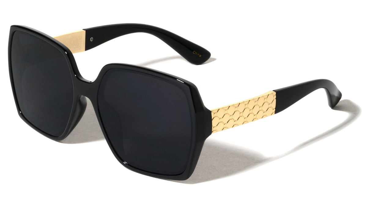 Oversized Geometric Temple Plate Accent Fashion Butterfly Wholesale Sunglasses