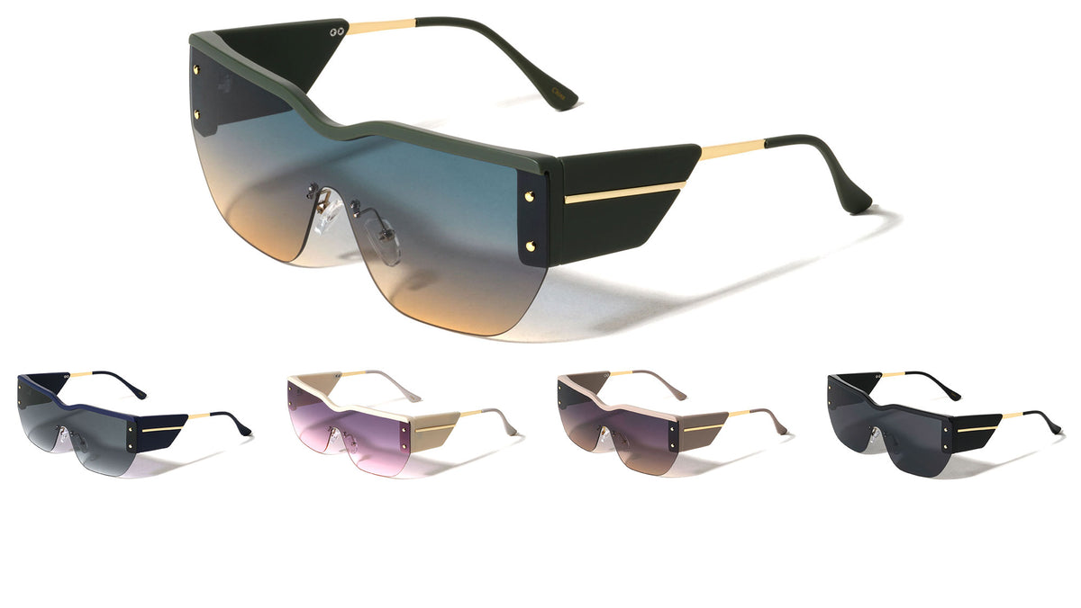 Line Accent Semi Rimless One Piece Shield Lens Fashion Wholesale Sunglasses