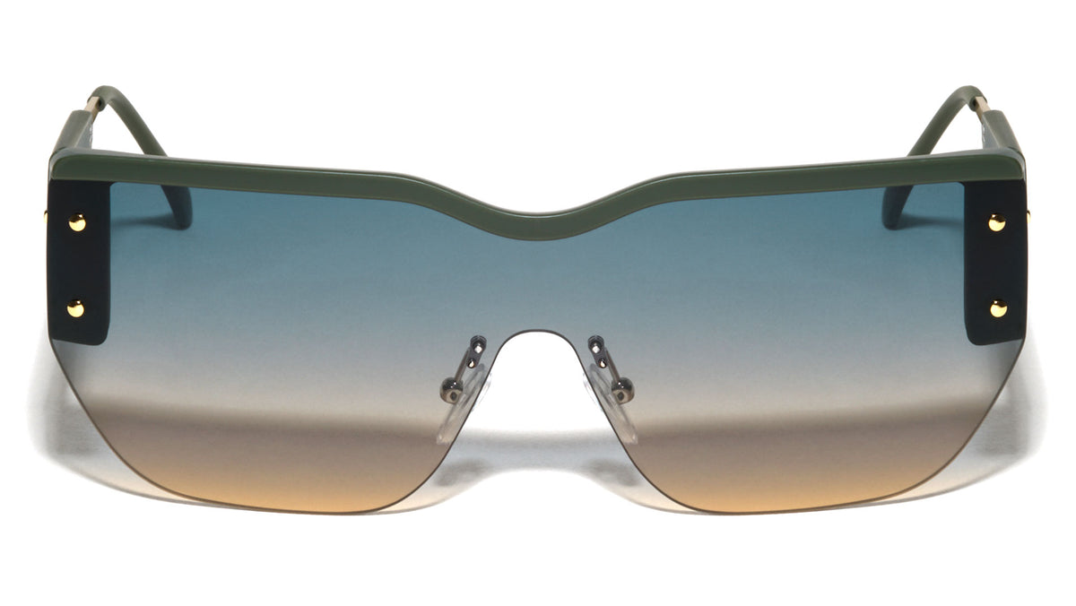 Line Accent Semi Rimless One Piece Shield Lens Fashion Wholesale Sunglasses