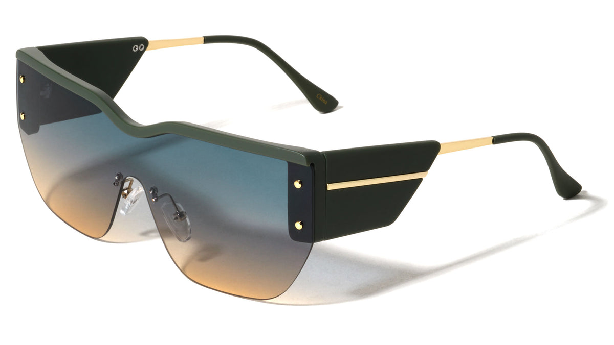 Line Accent Semi Rimless One Piece Shield Lens Fashion Wholesale Sunglasses