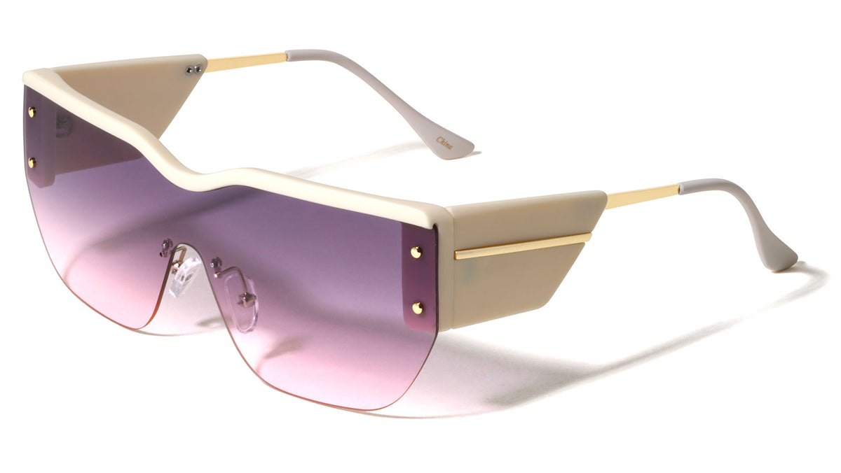 Line Accent Semi Rimless One Piece Shield Lens Fashion Wholesale Sunglasses