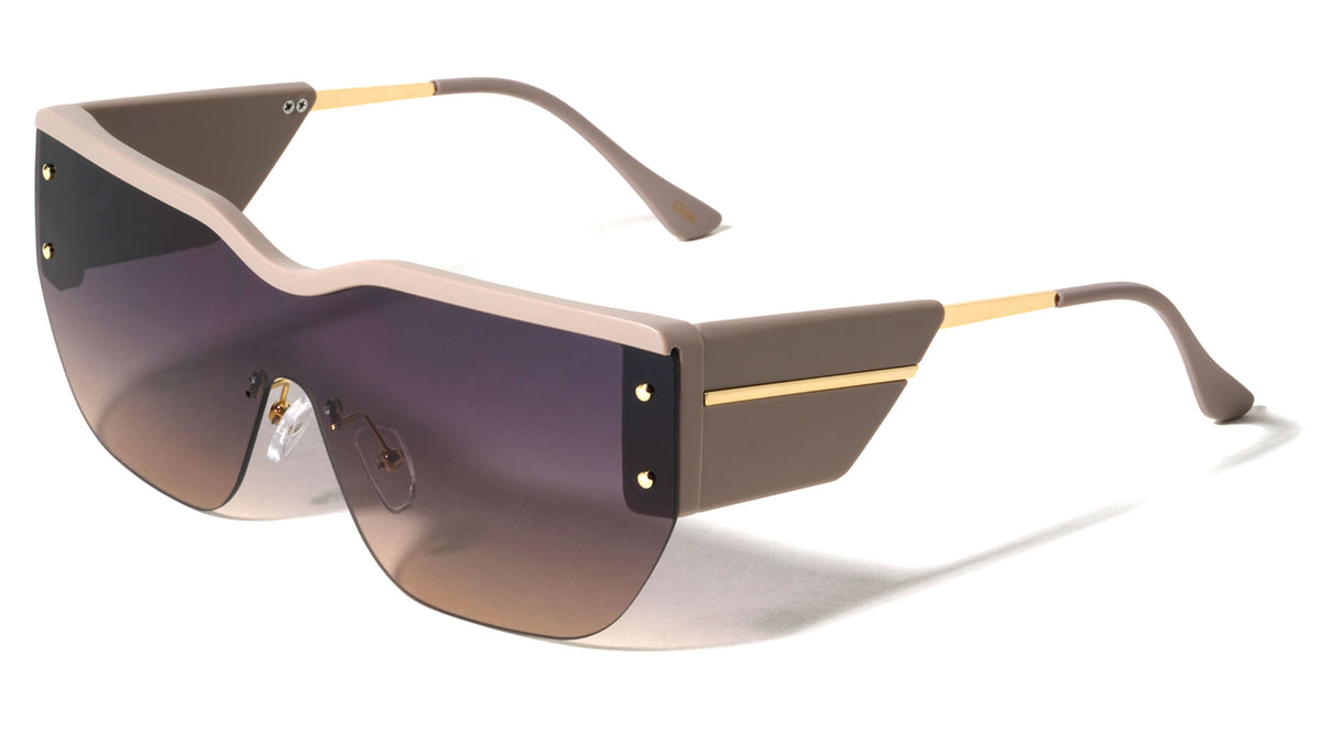 Line Accent Semi Rimless One Piece Shield Lens Fashion Wholesale Sunglasses