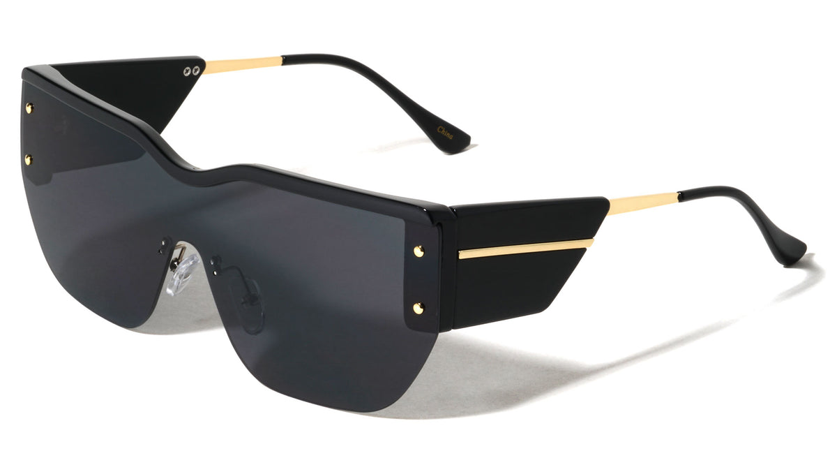 Line Accent Semi Rimless One Piece Shield Lens Fashion Wholesale Sunglasses