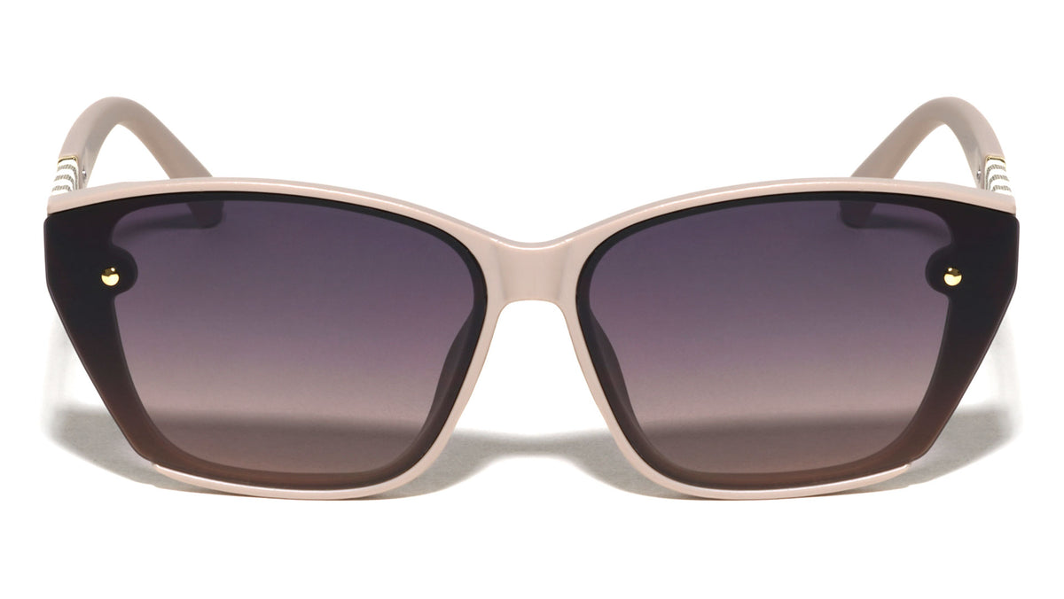 Beige Check Temple Pattern Dot Studded Fashion Butterfly Wholesale Sunglasses