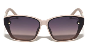 Beige Check Temple Pattern Dot Studded Fashion Butterfly Wholesale Sunglasses