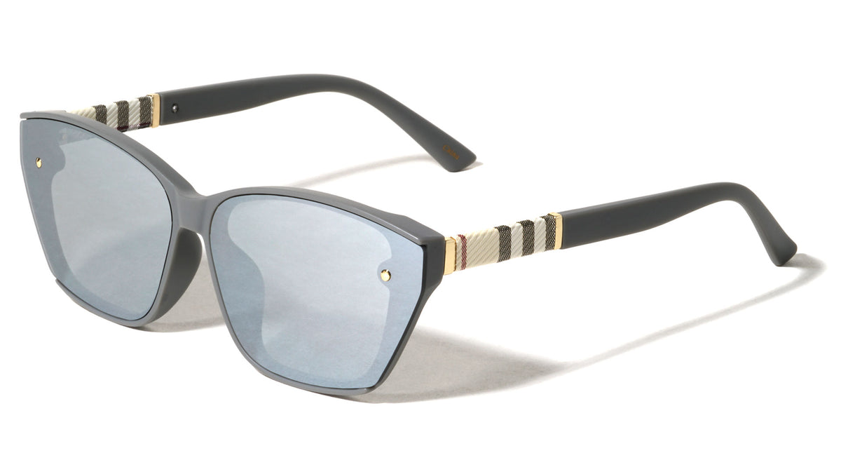 Beige Check Temple Pattern Dot Studded Fashion Butterfly Wholesale Sunglasses