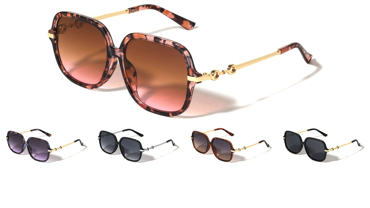 Two Ring Temple Accent Fashion Squared Butterfly Wholesale Sunglasses