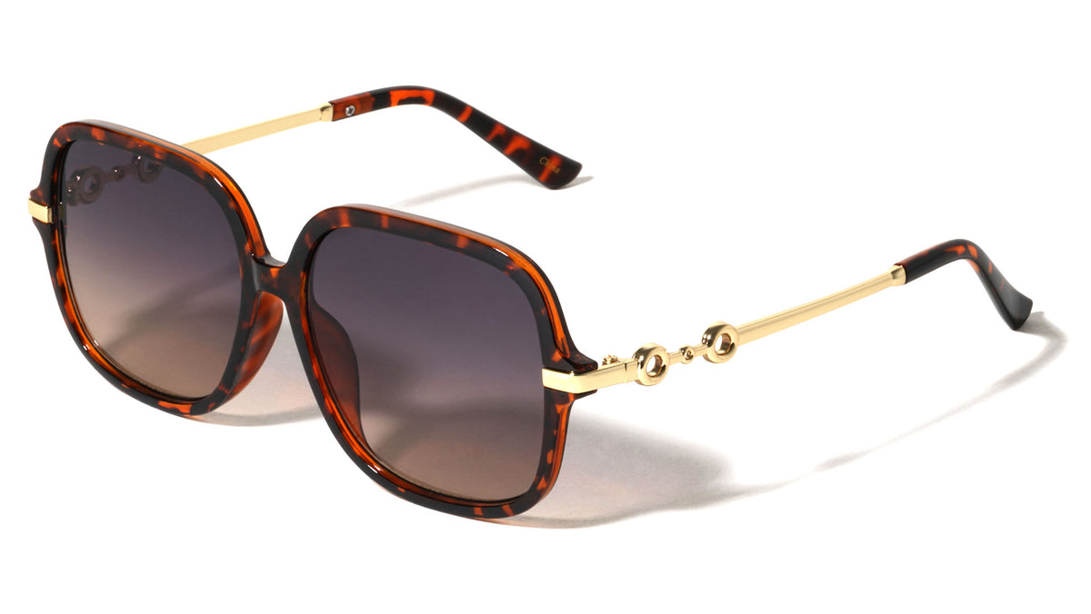 Two Ring Temple Accent Fashion Squared Butterfly Wholesale Sunglasses