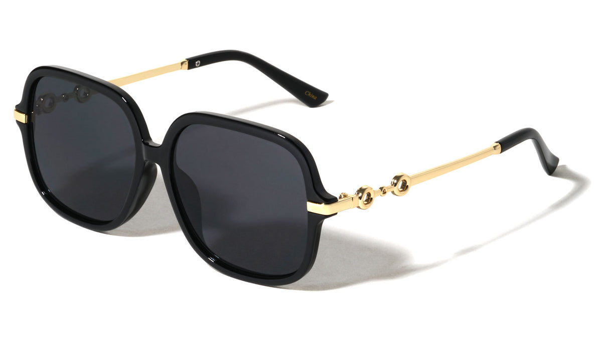 Two Ring Temple Accent Fashion Squared Butterfly Wholesale Sunglasses