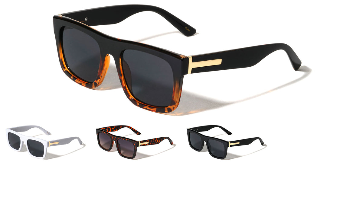 Gold Color Hinge Block Accent Flat Top Square Wholesale Sunglasses