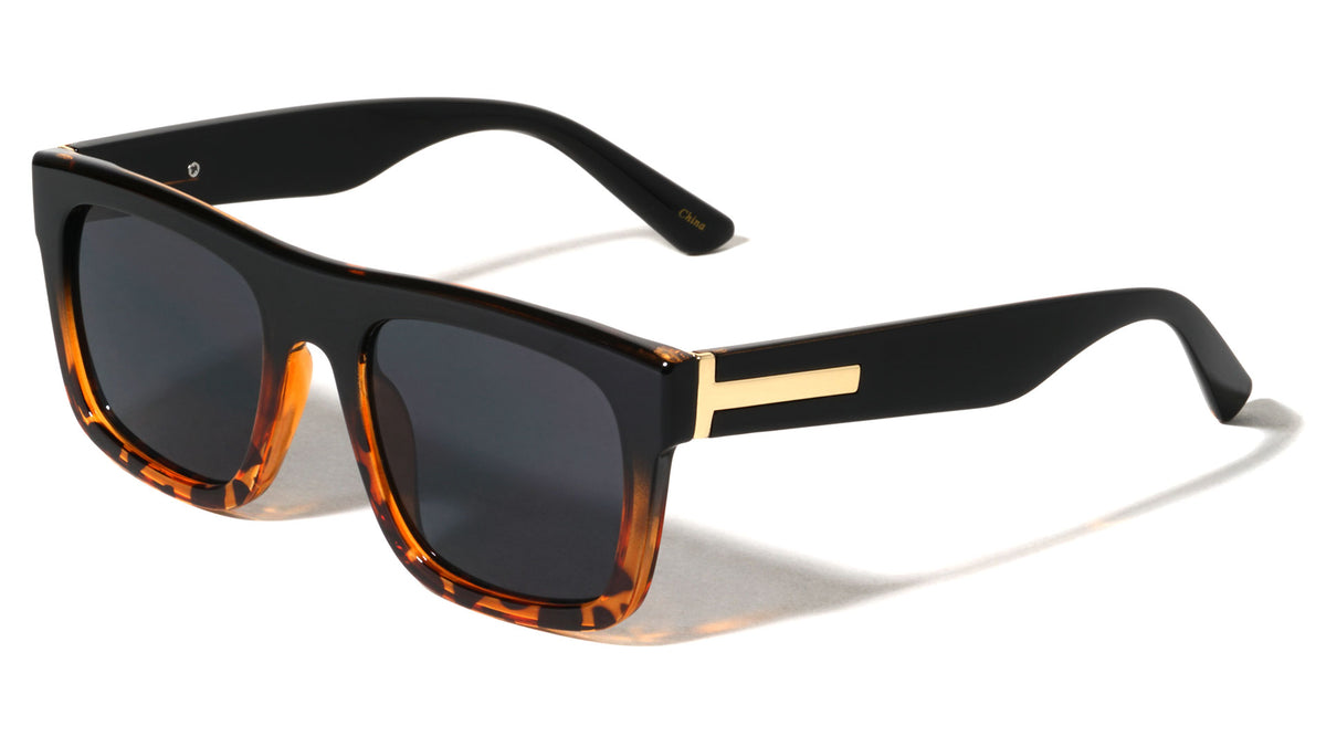 Gold Color Hinge Block Accent Flat Top Square Wholesale Sunglasses