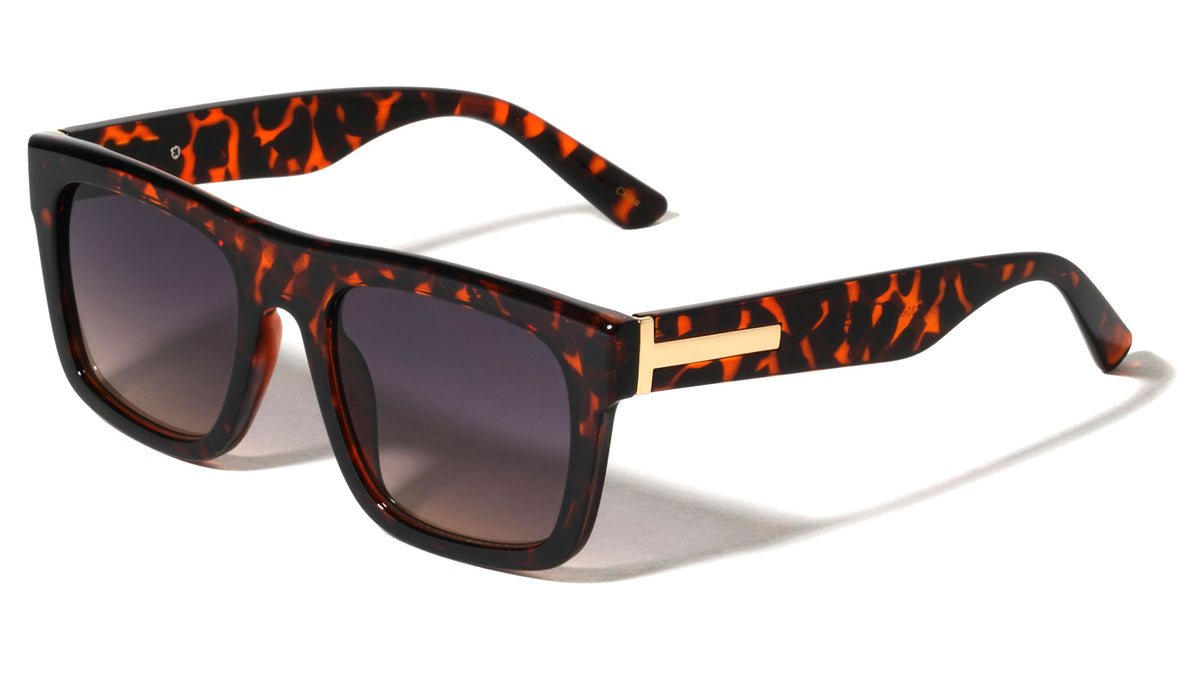 Gold Color Hinge Block Accent Flat Top Square Wholesale Sunglasses