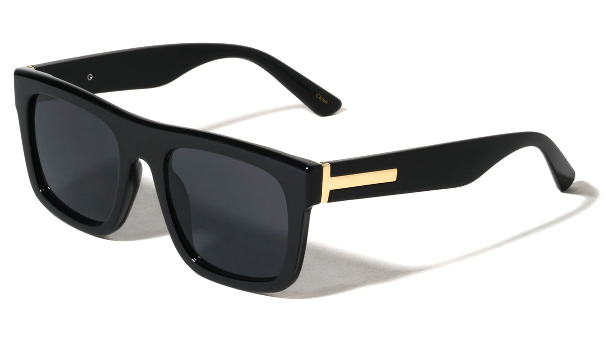 Gold Color Hinge Block Accent Flat Top Square Wholesale Sunglasses