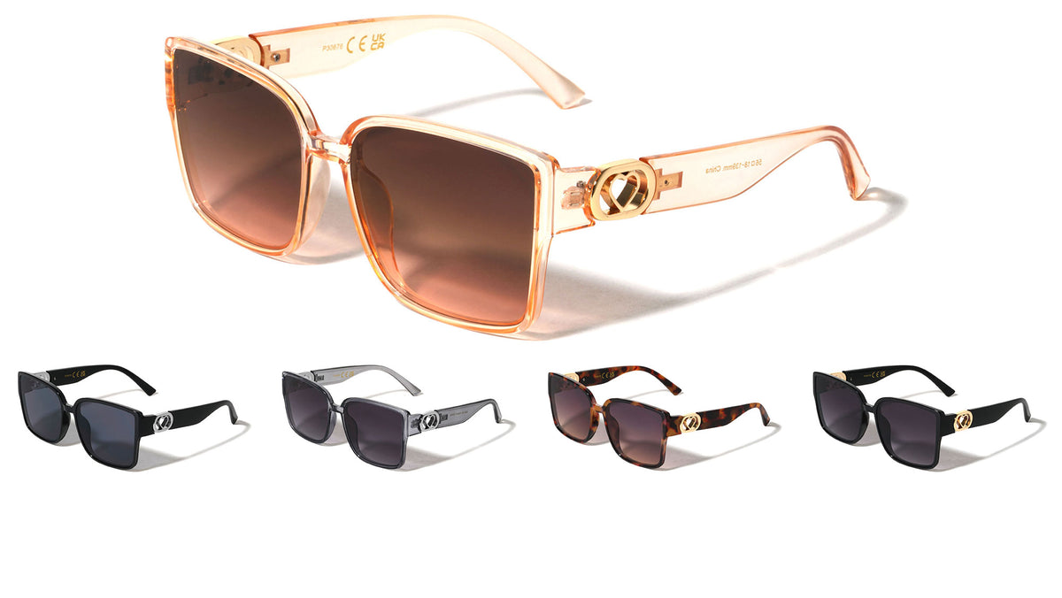 Heart Temple Cutout Fashion Squared Wholesale Sunglasses