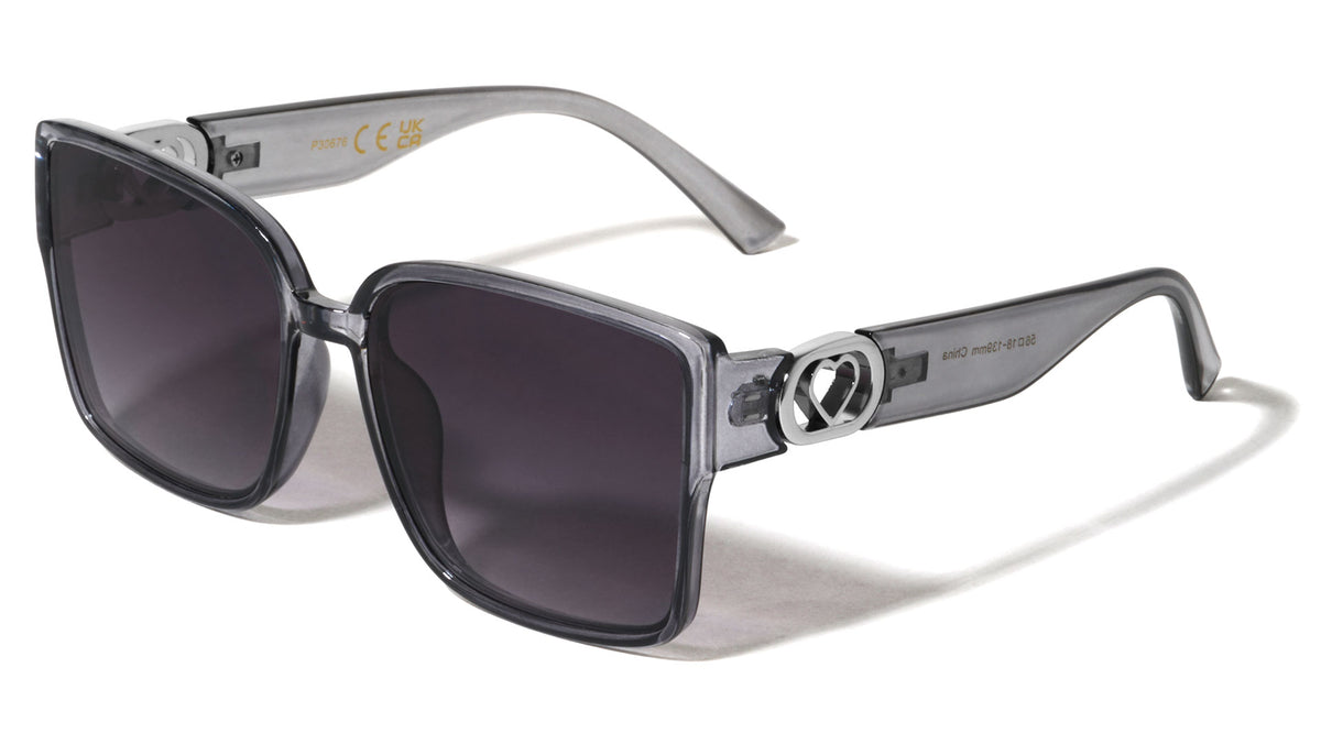Heart Temple Cutout Fashion Squared Wholesale Sunglasses