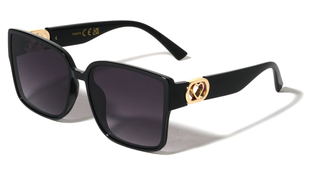 Heart Temple Cutout Fashion Squared Wholesale Sunglasses