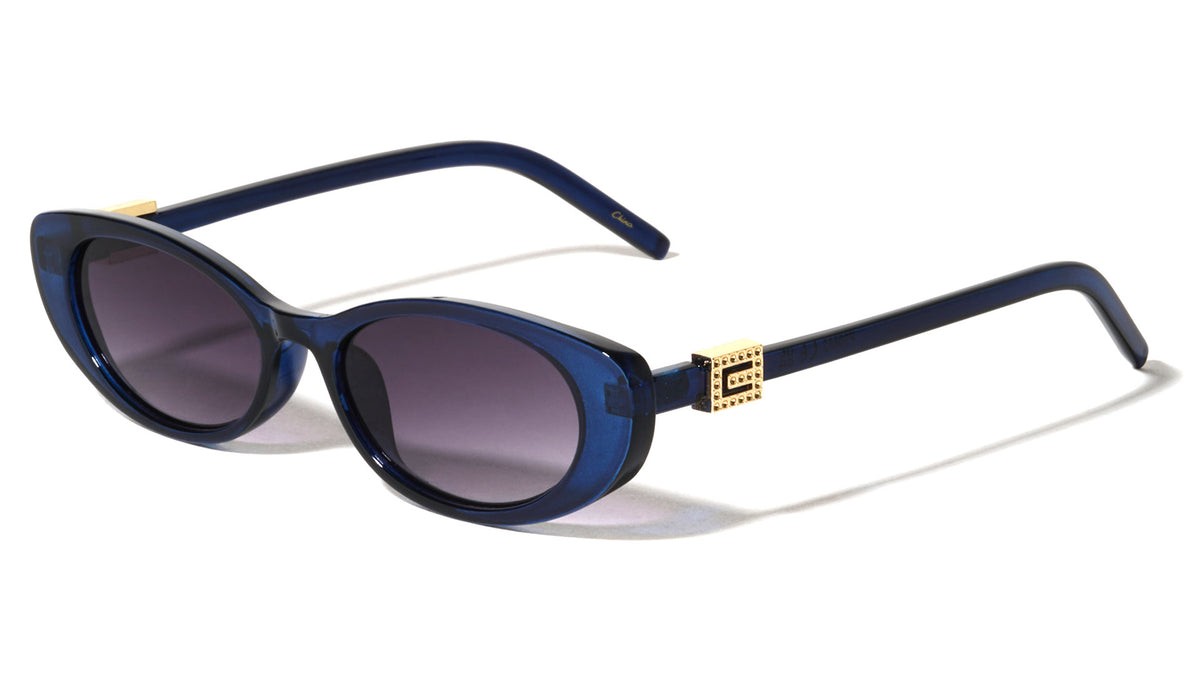 Temple Studded Square Accent Retro Fashion Oval Cat Eye Wholesale Sunglasses