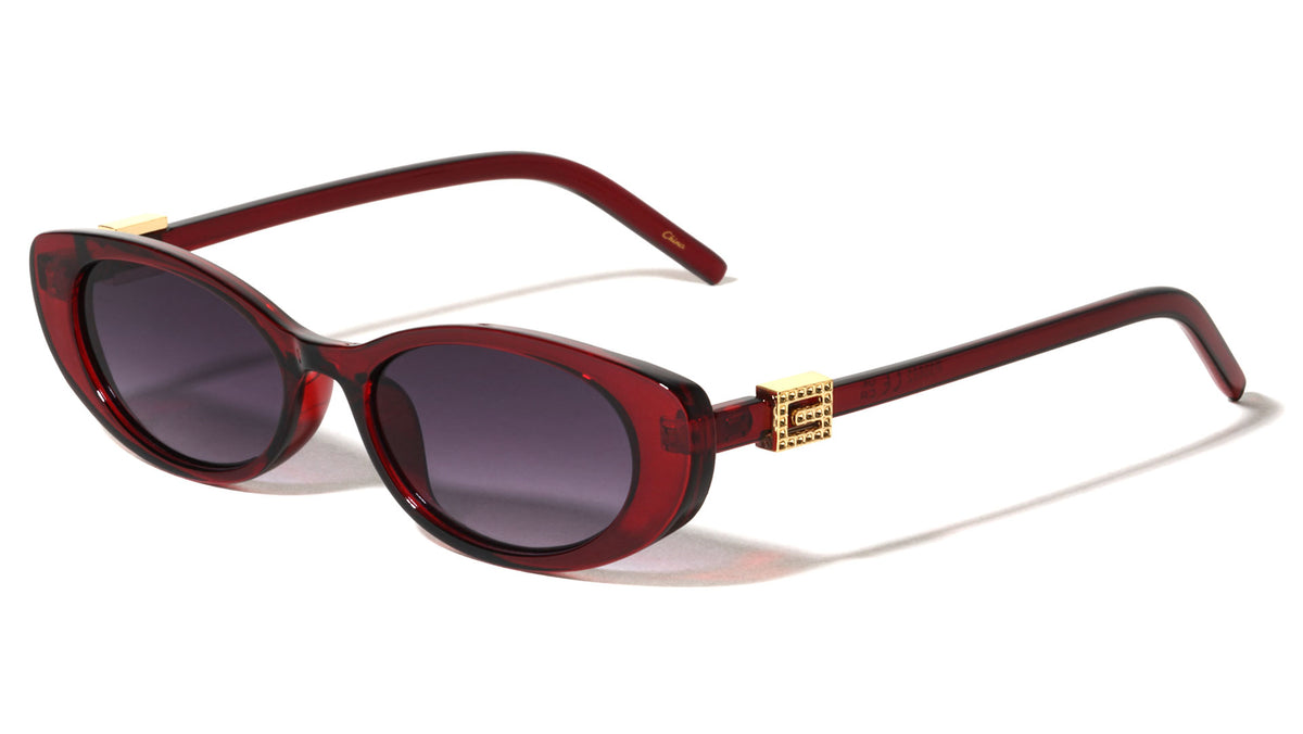 Temple Studded Square Accent Retro Fashion Oval Cat Eye Wholesale Sunglasses