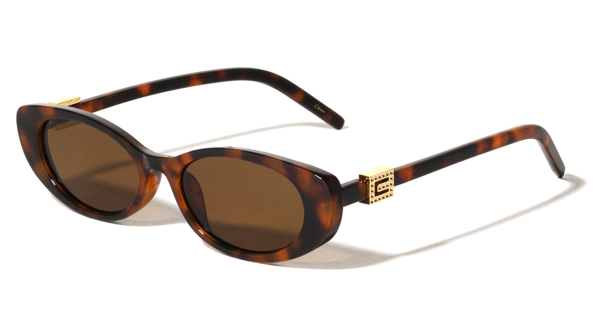 Temple Studded Square Accent Retro Fashion Oval Cat Eye Wholesale Sunglasses