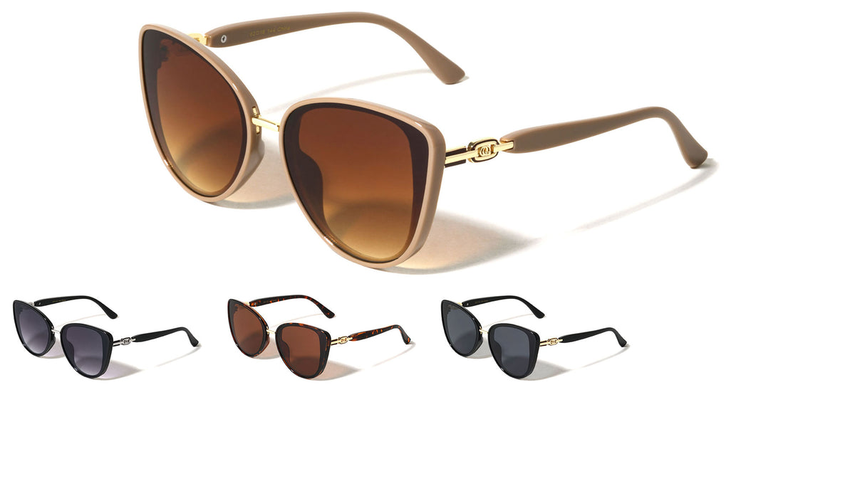 Oval Hinge Accent Fashion Oversized Cat Eye Wholesale Sunglasses