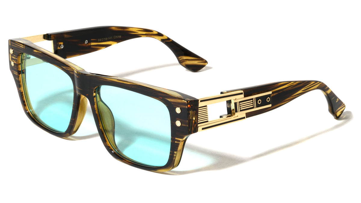 Frontal Stud Art Deco Temple Accent Fashion Square Wholesale Sunglasses