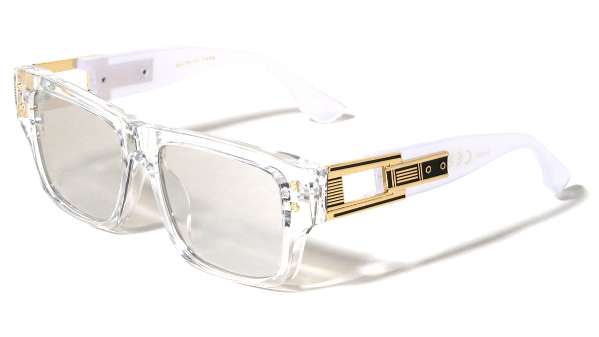 Frontal Stud Art Deco Temple Accent Fashion Square Wholesale Sunglasses