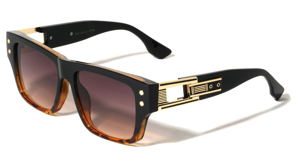 Frontal Stud Art Deco Temple Accent Fashion Square Wholesale Sunglasses