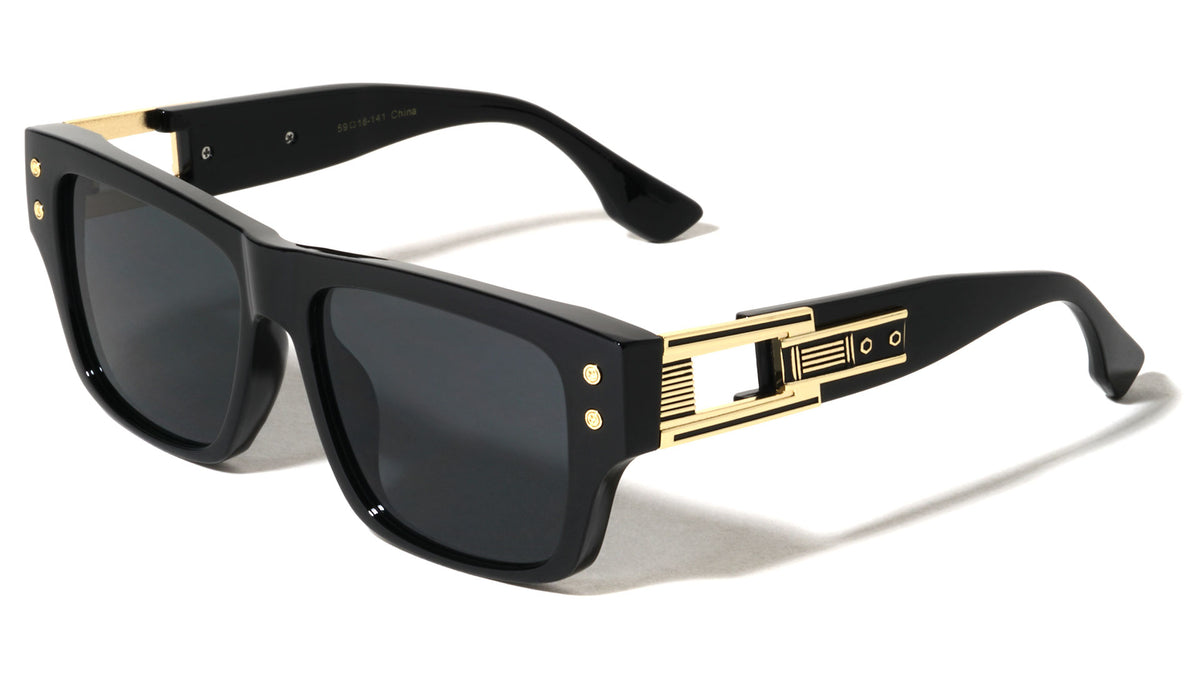 Frontal Stud Art Deco Temple Accent Fashion Square Wholesale Sunglasses