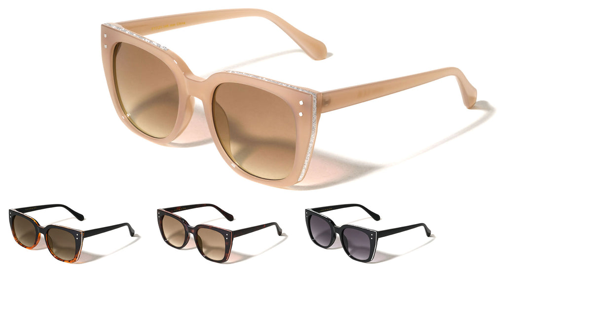 Side Frame Glitter Accent Fashion Oversized Cat Eye Wholesale Sunglasses