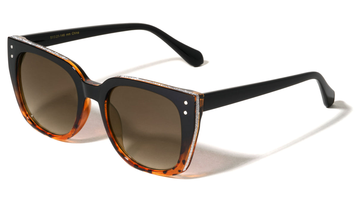 Side Frame Glitter Accent Fashion Oversized Cat Eye Wholesale Sunglasses