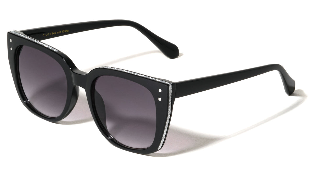 Side Frame Glitter Accent Fashion Oversized Cat Eye Wholesale Sunglasses